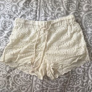 Elegant Cream Lace Women Shorts